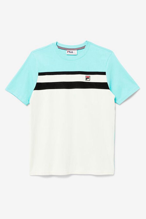 Fila Dover Sleeve Men's Tee - Blue Turquoise/Black,NZ 130-36125